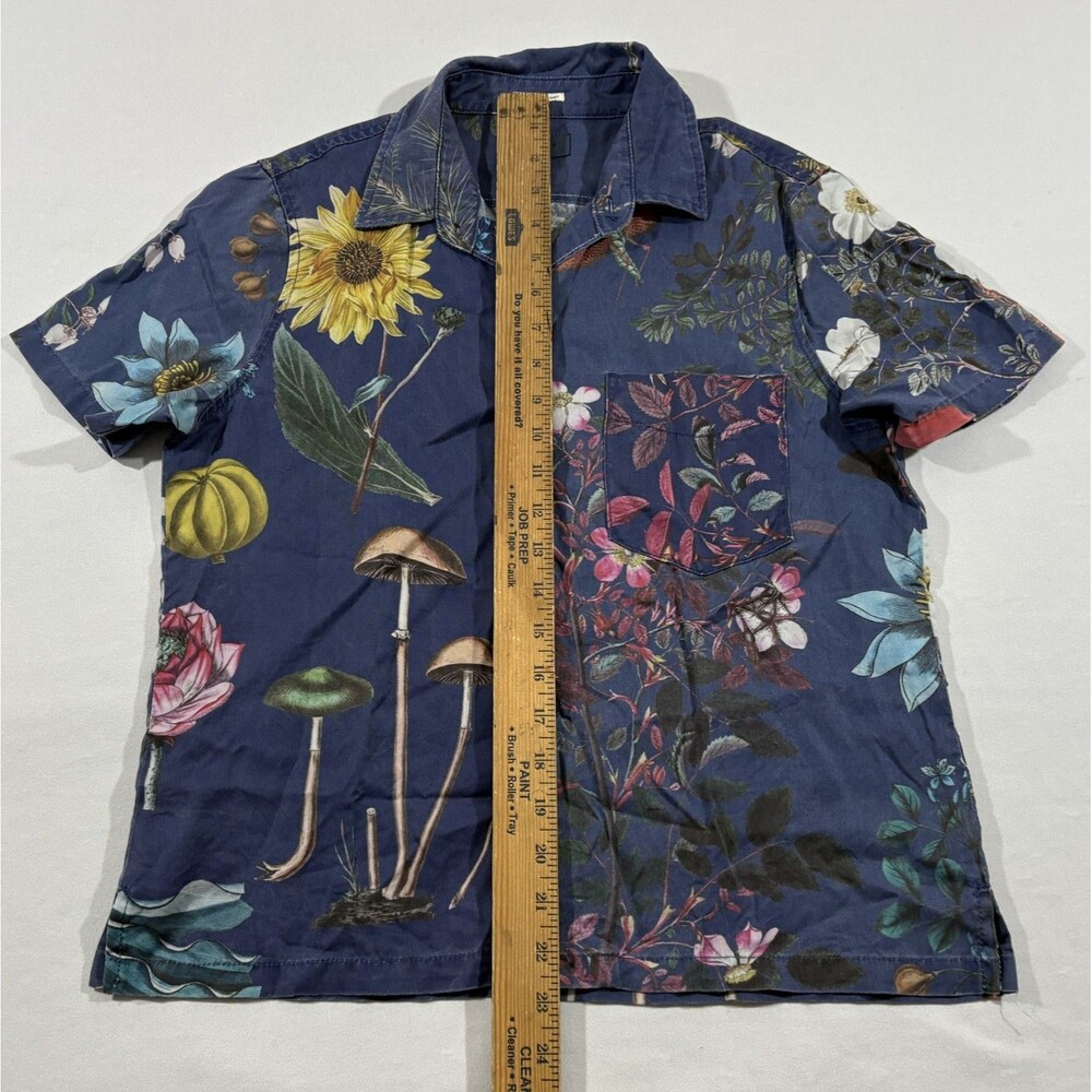 Mother Denim Camp Shirt Staycation Blue Button Graphic Print Floral Top Sz M - Picture 4 of 8